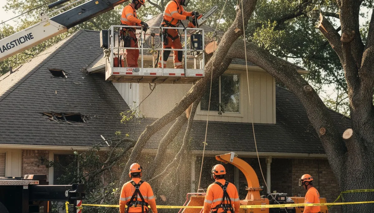 Emergency tree removal crew clearing storm damage in Redmond, WA