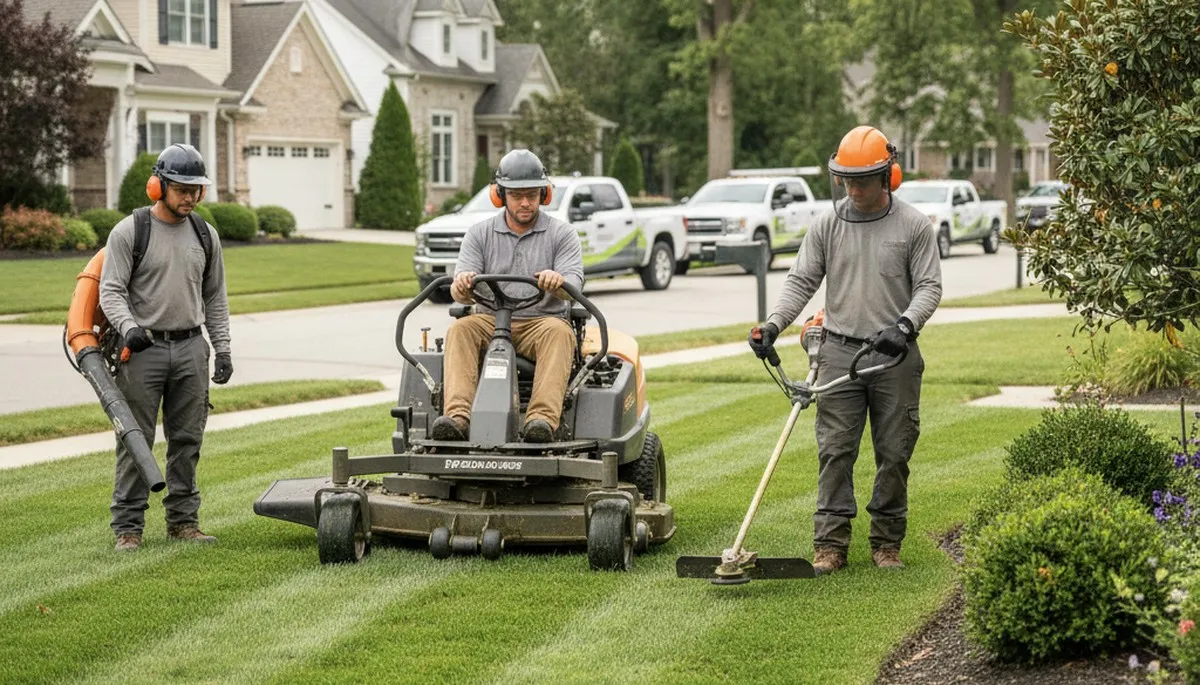 Tree service crew in Redmond, WA providing professional lawn and tree care for a residential property