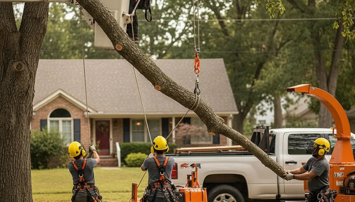 Tree removal crew in Redmond, WA safely removing a tree from a residential property