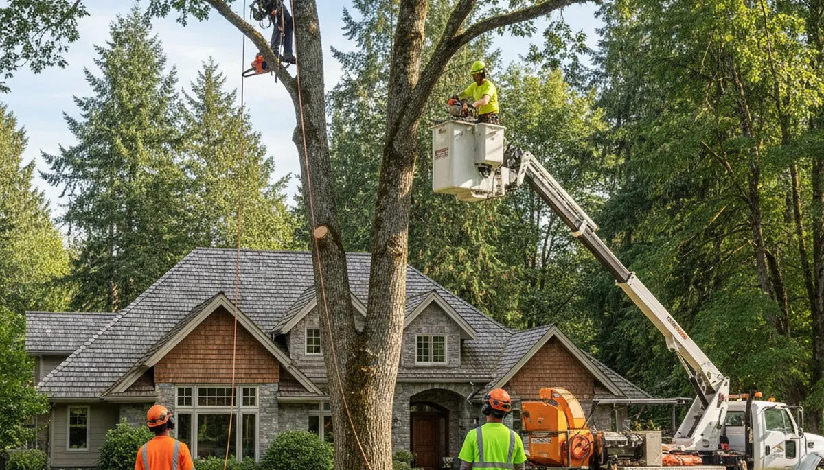 Tree service crew in Redmond, WA providing tree removal and trimming for local homes