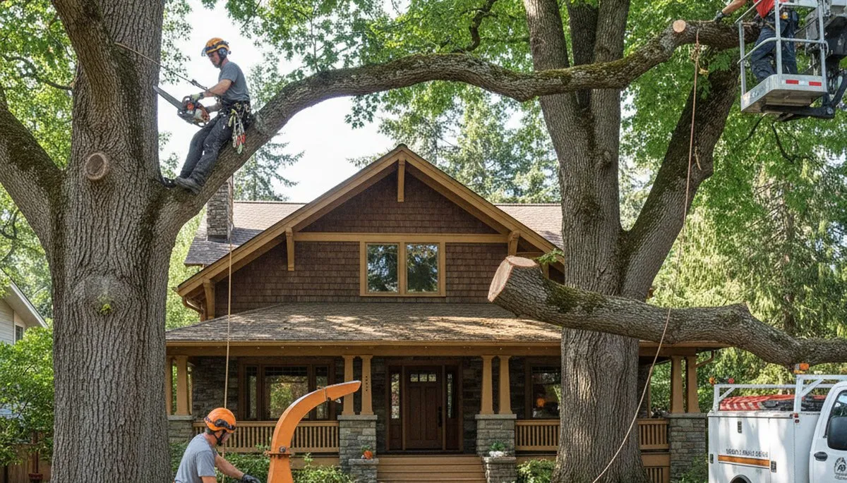 Tree service crew in Redmond, WA handling tree removal and trimming for residential properties