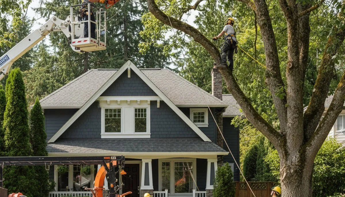 Redmond, WA tree service crew removing a tree for safe residential property maintenance