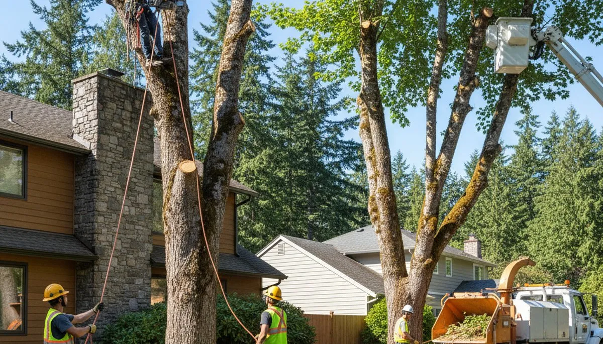 Tree service crew in Redmond, WA performing professional tree removal and cleanup